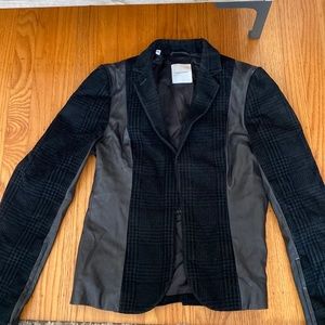 CoSTUME NATIONAL women’s wool leather houndstooth blazer black Italy 🇮🇹